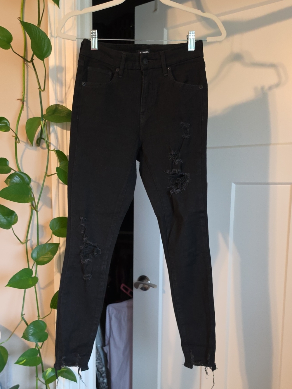 Express Black Distressed Skinny Jeans